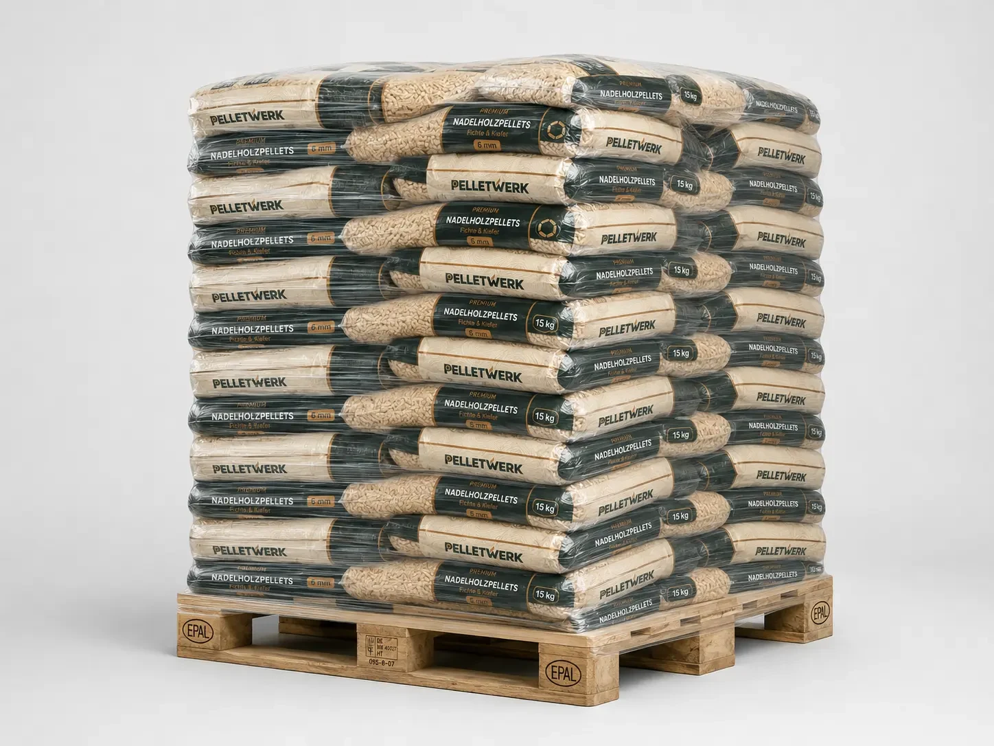 Holzpellets ENplus A1, 6 mm – Palette 990 kg (66 × 15 kg)