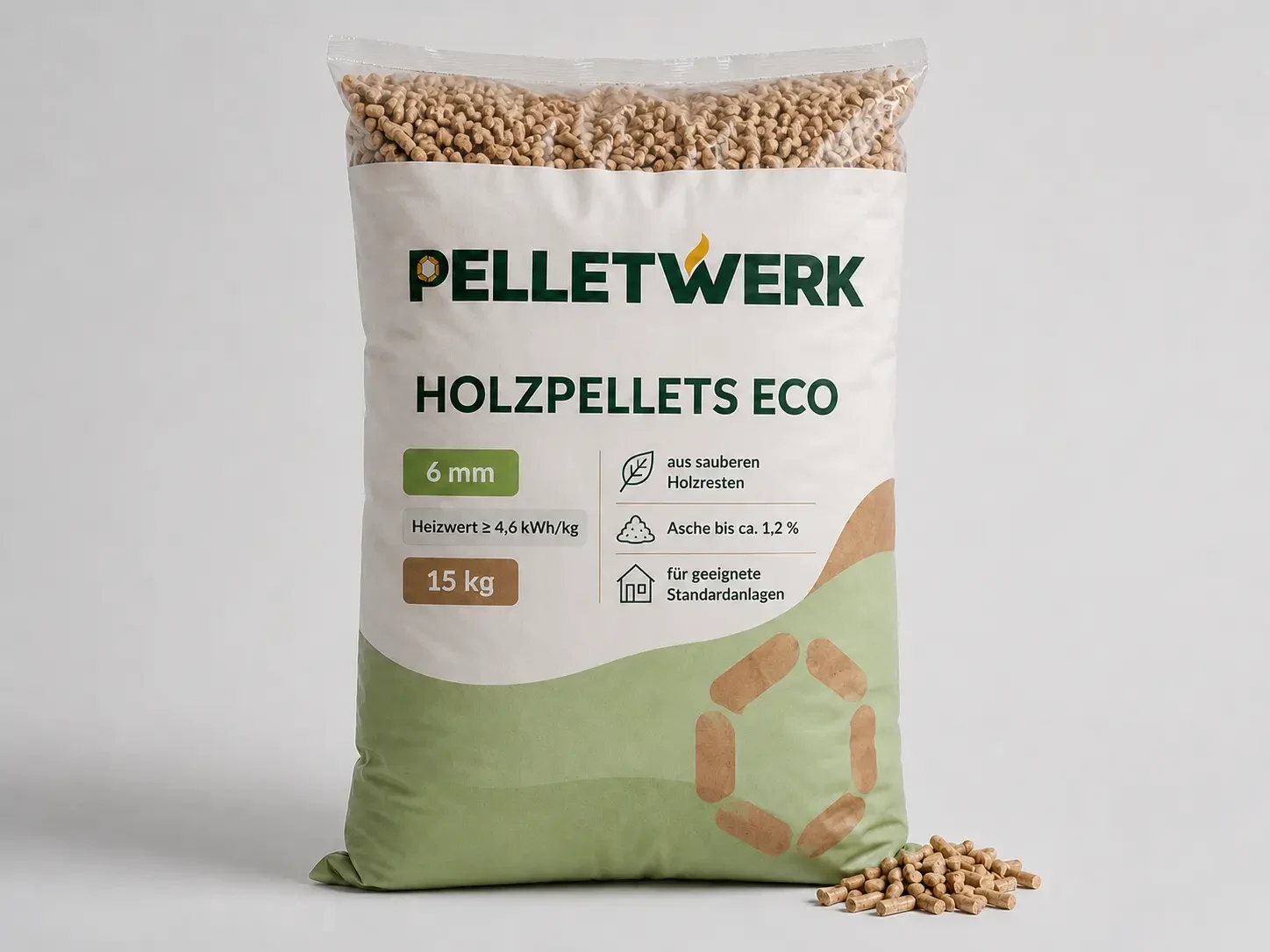 Preiswerte Holzpellets, 6 mm – Palette 990 kg (66 × 15 kg)