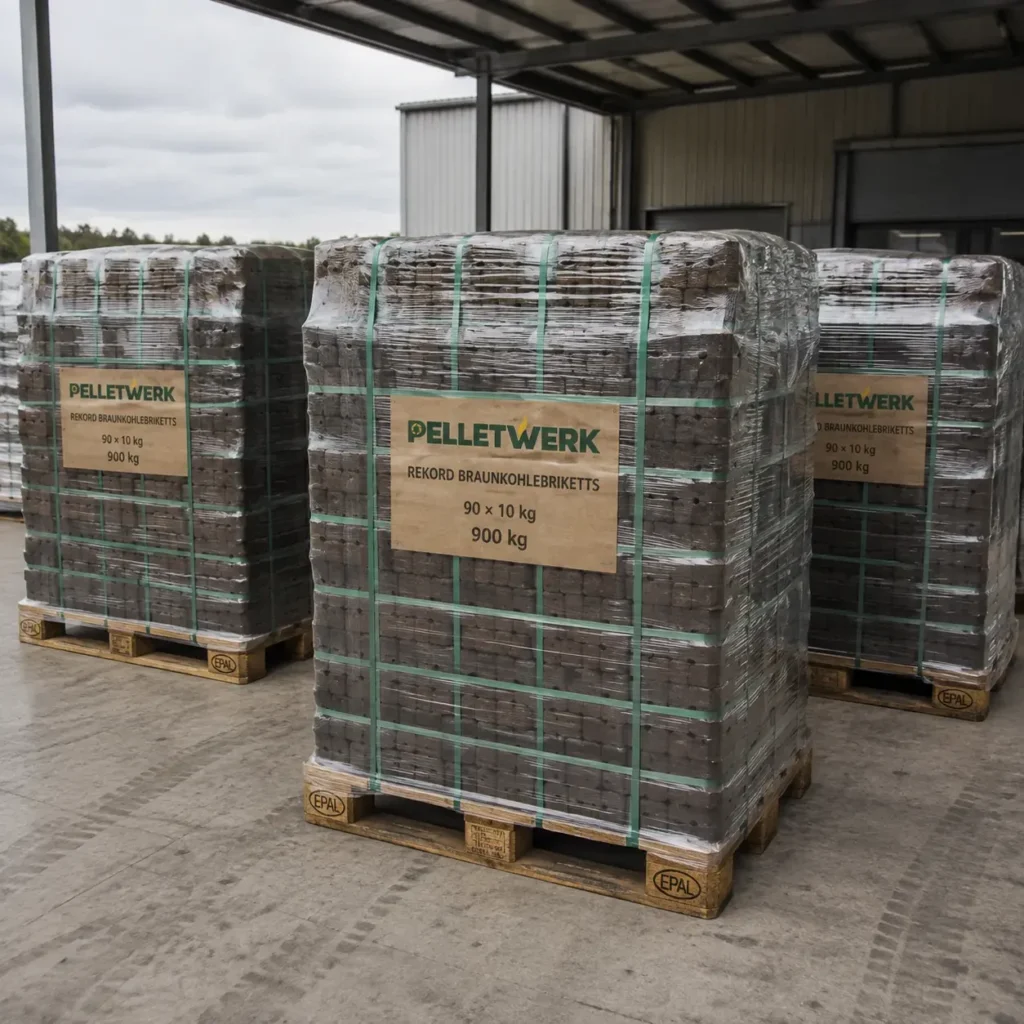 REKORD Braunkohlebriketts – Palette 900 kg (90 × 10 kg)