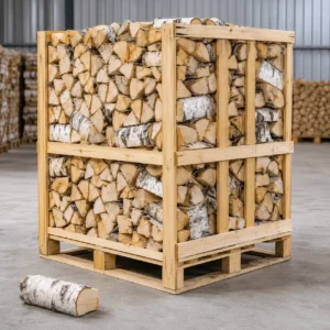 Trockenes Birkenbrennholz, ca. 25 cm – Palette mit 1 Ster gestapelt