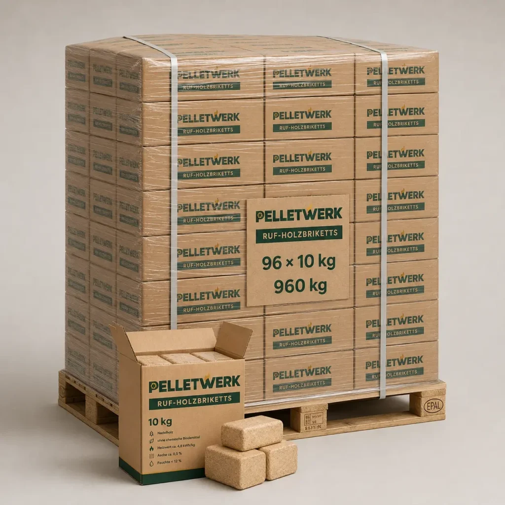 RUF Nadelholzbriketts – Palette 960 kg (96 × 10 kg)