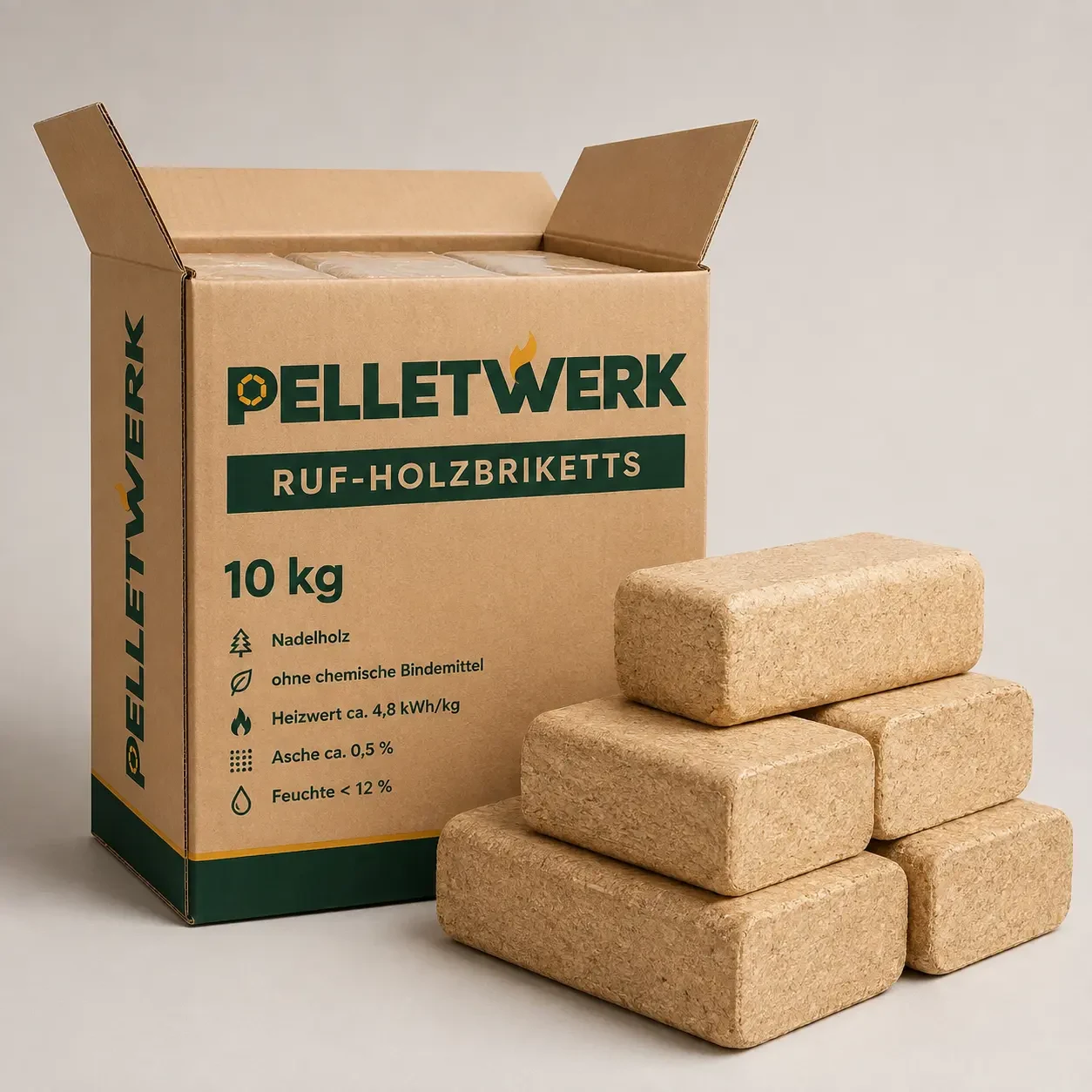 RUF Nadelholzbriketts – Palette 960 kg (96 × 10 kg)