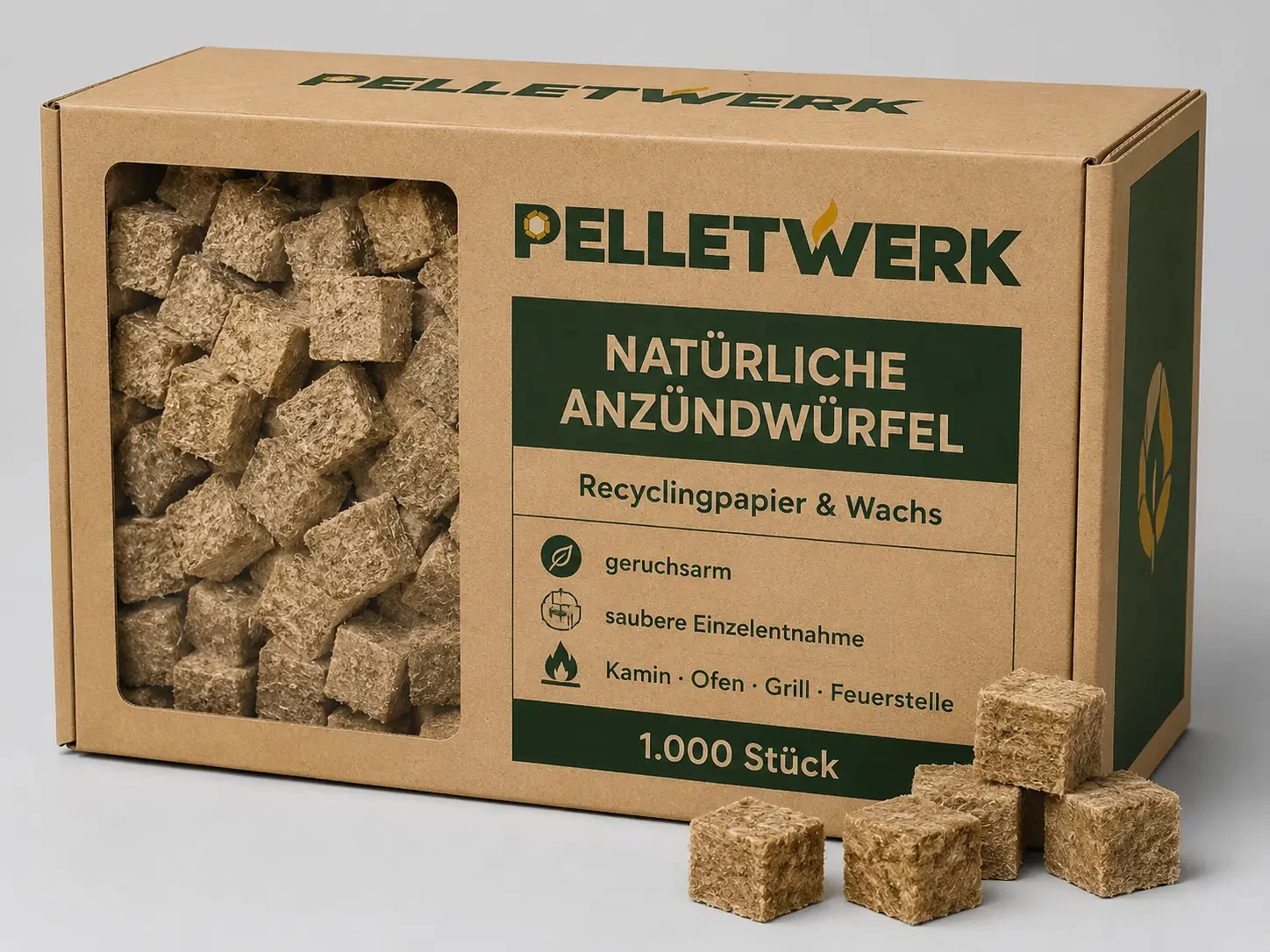 Natürliche Anzündwürfel aus Papier und Wachs – 1.000 Stück