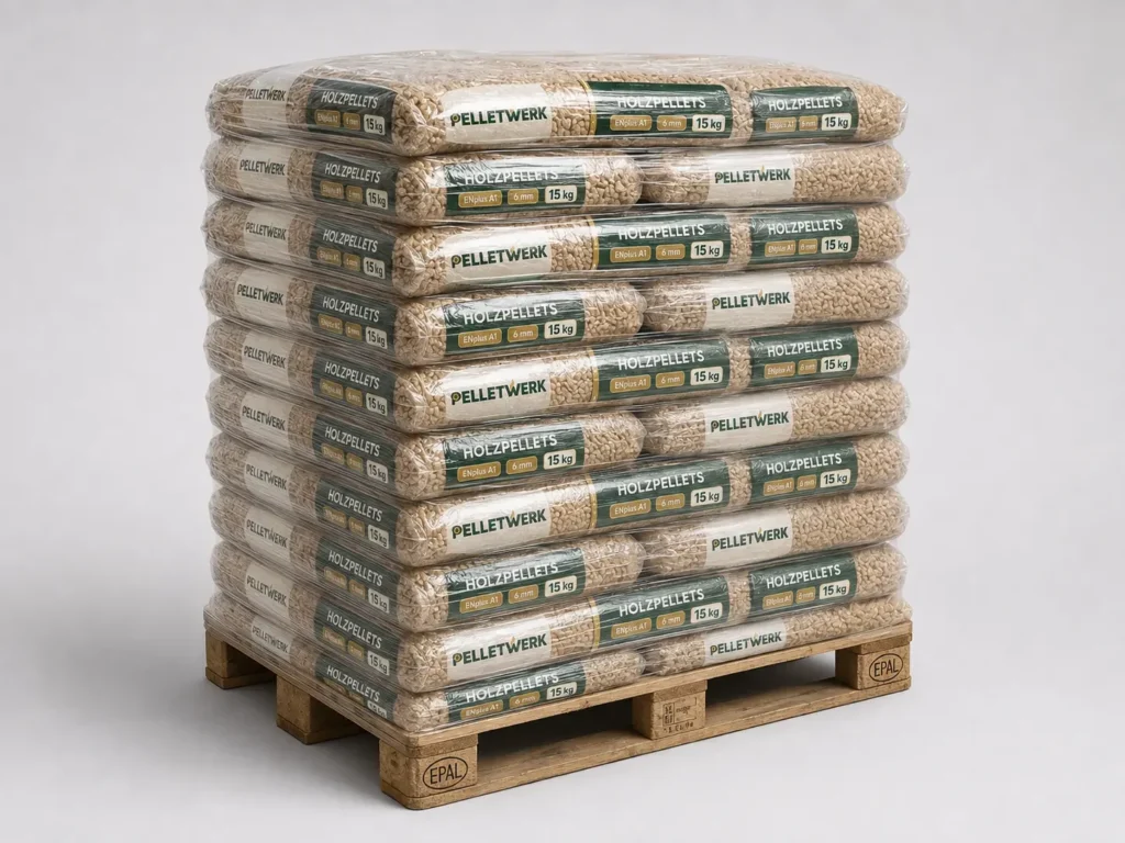 Premium-Nadelholzpellets, 6 mm – Palette 990 kg (66 × 15 kg)