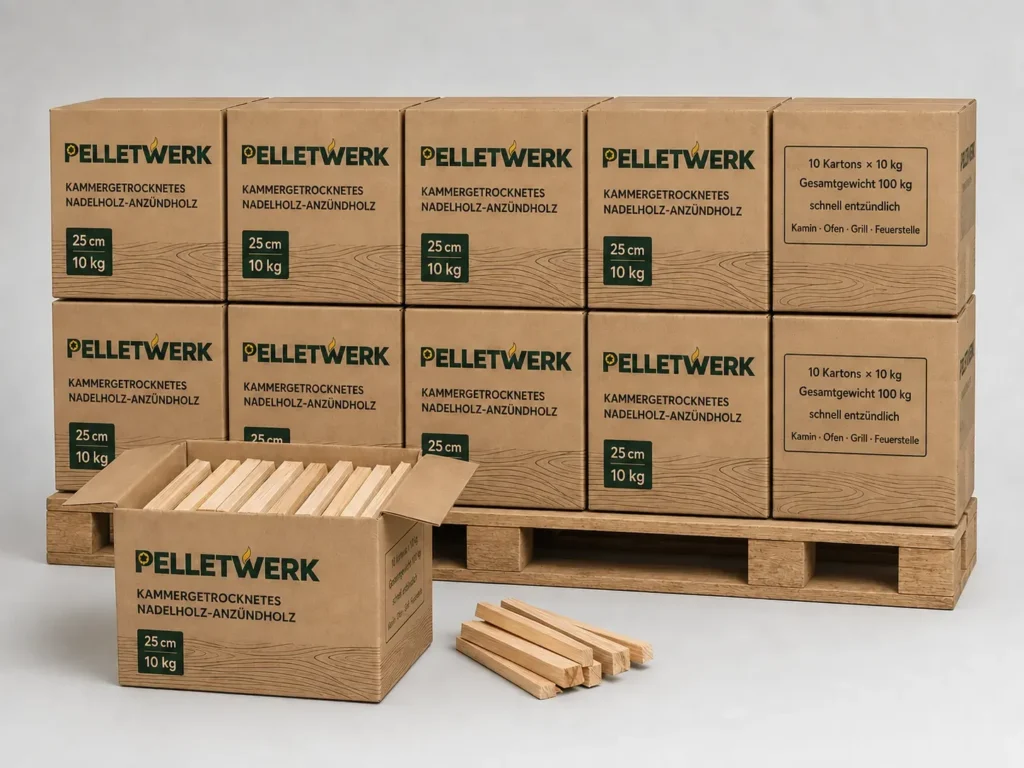 Ofengetrocknetes Nadelholz-Anfeuerholz, 25 cm – 10 Kartons à 10 kg